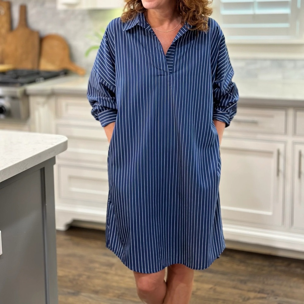 Caryn Lawn Preppy Stripe Dress Navy